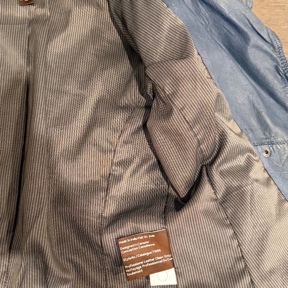 Danier Blue-Grey Genuine Leather Moto Jacket 2XS Asymmetric Zip, High Collar - Picture 12 of 16